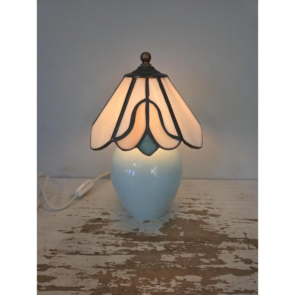 Vintage Tiffany Style Stained Art Pedal Lamp Rare